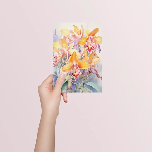 Watercolor Orchids Wall Art Illustration Print Poster Unframed - Picture 5 of 6